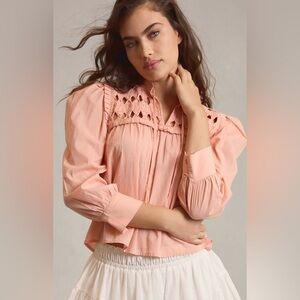 NEW Anthropologie Puff Sleeve Top Size Large